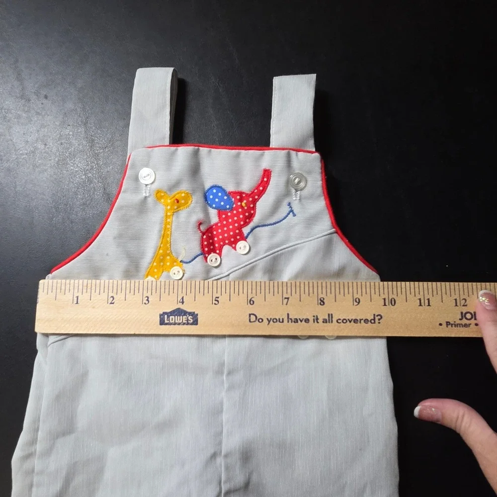 Trotter Street Vintage Overalls Set Kids 6M Blue White Good Animal Applique